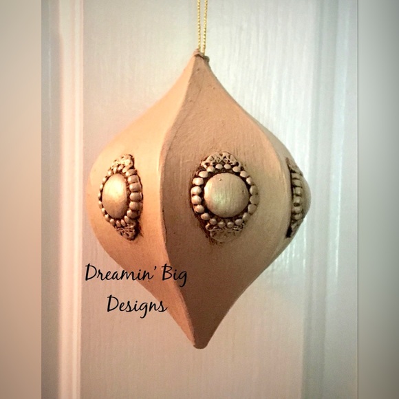 EMBELLISHED Hand Painted 6 Sided Paper Mache Dot Christmas Tree Ornament Art - Picture 6 of 6